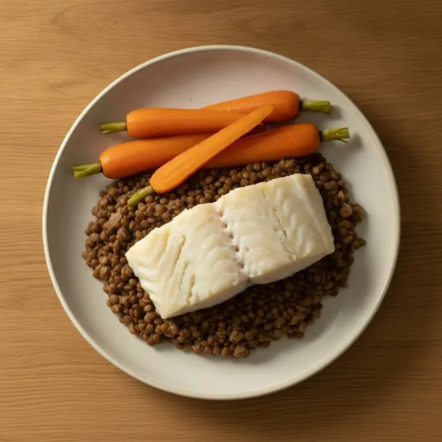 Bacalhau fresco com lentilhas